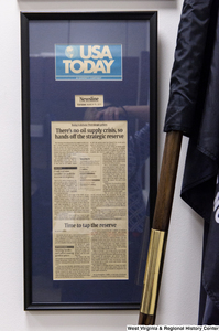 ["A clipping of a USA Today article hangs in Senator Rockefeller's office."]%