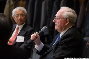 ["Senator John D. (Jay) Rockefeller speaks at a Washington luncheon."]%