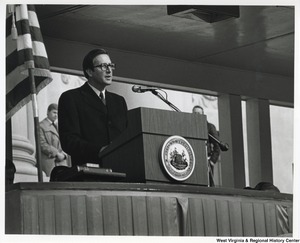 ["Governor Jay Rockefeller delivering her second inaugural address."]%