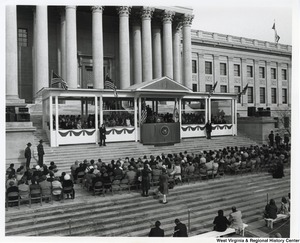 ["Helen Dobson performing Battle Hymn of the Republic at Governor Jay Rockefellers inauguration ceremony."]%