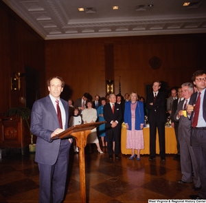 ["One of Senator John D. (Jay) Rockefeller's staffers addresses the audience at an event in the Senate."]%