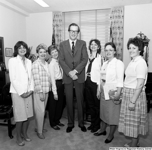 ["An unidentified group of women stand with Senator John D. (Jay) Rockefeller for a photograph in his Washington office."]%