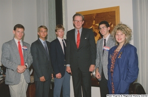 ["Senator John D. (Jay) Rockefeller stands with West Virginia students participating in the Washington Workshops program."]%
