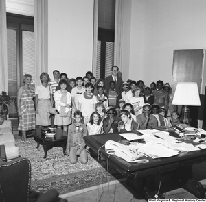 ["Senator John D. (Jay) Rockefeller stands among a large group of students from Glenwood and Falls View Elementary Schools."]%