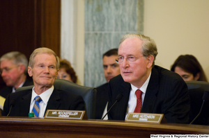 ["Senator John D. (Jay) Rockefeller and Senator Bill Nelson listen to testimony at a Commerce Committee hearing."]%