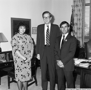 ["Two representatives from the RESULTS organization pose for a photograph with Senator John D. (Jay) Rockefeller in his Washington office. RESULTS is a grassroots citizens' lobby that fights to end hunger"]%