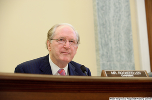 ["Senator John D. (Jay) Rockefeller chairs a Commerce Committee hearing."]%