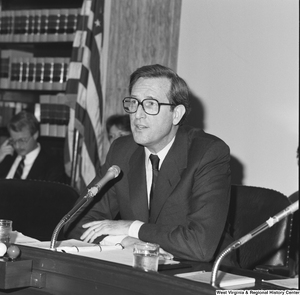 ["Senator John D. (Jay) Rockefeller speaks at a committee hearing."]%