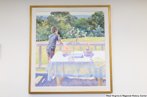 ["A painting of a young boy standing outside on a porch hangs in Senator John D. (Jay) Rockefeller's office."]%