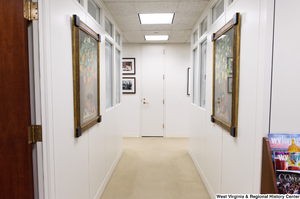 ["This photograph shows a door at the end of the hallway in Senator John D. (Jay) Rockefeller's office."]%