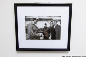 ["Senator John D. (Jay) Rockefeller shakes hands with a West Virginia coal miner."]%