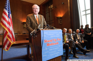 ["Senator John D. (Jay) Rockefeller speaks at a Stand Up for Medicaid event."]%