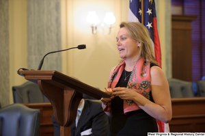 ["A woman speaks at a Protecting Kids' Privacy Online event hosted by the Senate Commerce Committee."]%