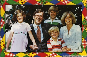 ["The 1978 Rockefeller family holiday card reads, \"Peace and joy.\" Pictured are Jay, Sharon, Valerie, Jamie (John), and Charles Rockefeller."]%