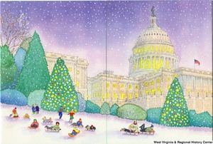 ["The 1987 Rockefeller family holiday card reads, \"Seasons greetings with our very best wishes for a happy new year.\" Pictured are Jay, Sharon, Valerie, Jamie (John), Charles, and Justin Rockefeller."]%