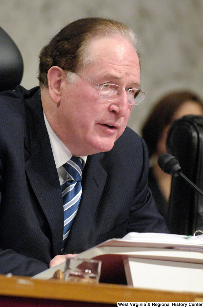 ["Senator John D. (Jay) Rockefeller listens to testimony at a Senate Intelligence Committee hearing."]%