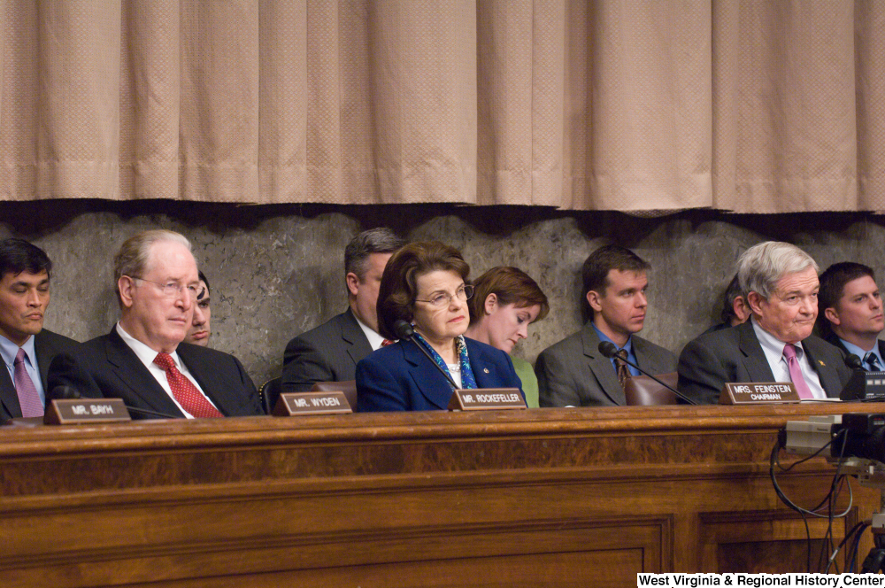 ["Senators John D. (Jay) Rockefeller and Dianne Feinstein sit at a nomination hearing for Leon Panetta to be the Director of the Central Intelligence Agency."]%