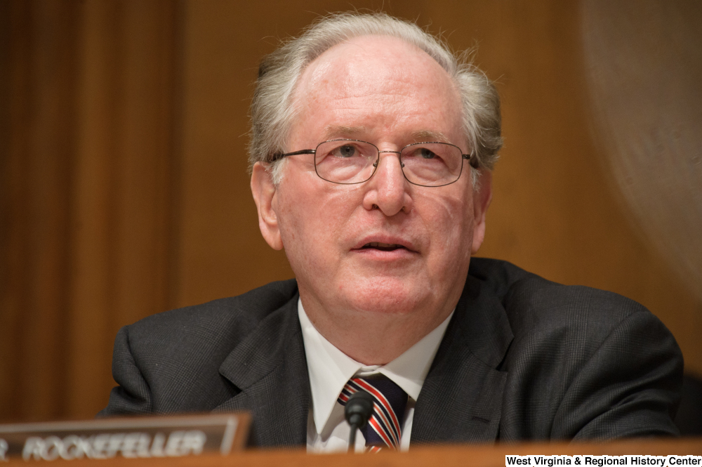 ["Senator John D. (Jay) Rockefeller sits at a Finance Committee hearing."]%