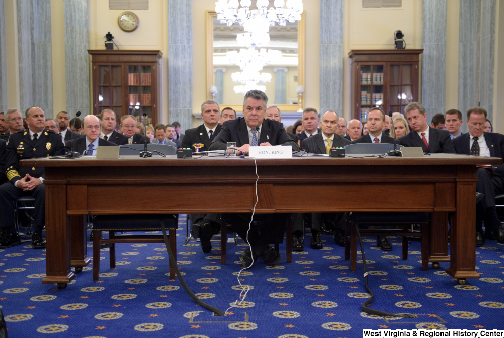 ["Representative Peter King testifies before the Senate Commerce Committee at a hearing titled \"Safeguarding Our Future: Building a Nationwide Network for First Responders.\""]%