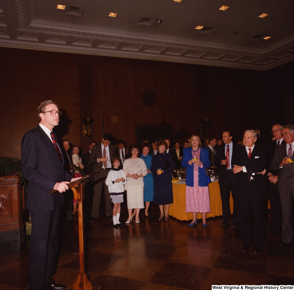 ["Photograph of Senator John D. (Jay) Rockefeller speaking during a celebration event at the Senate."]%