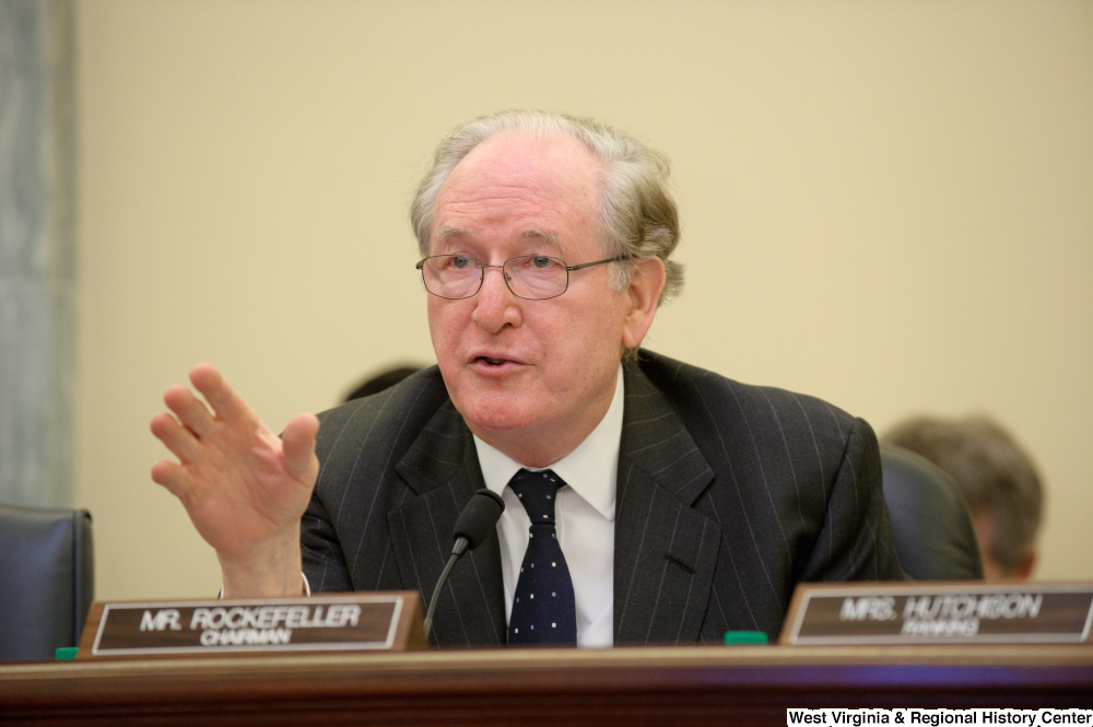 ["Senator John D. (Jay) Rockefeller speaks during a Commerce Committee hearing."]%
