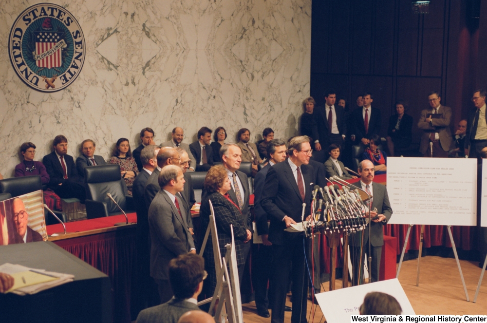 ["Senator John D. (Jay) Rockefeller speaks at a press event for the Pepper Commission."]%