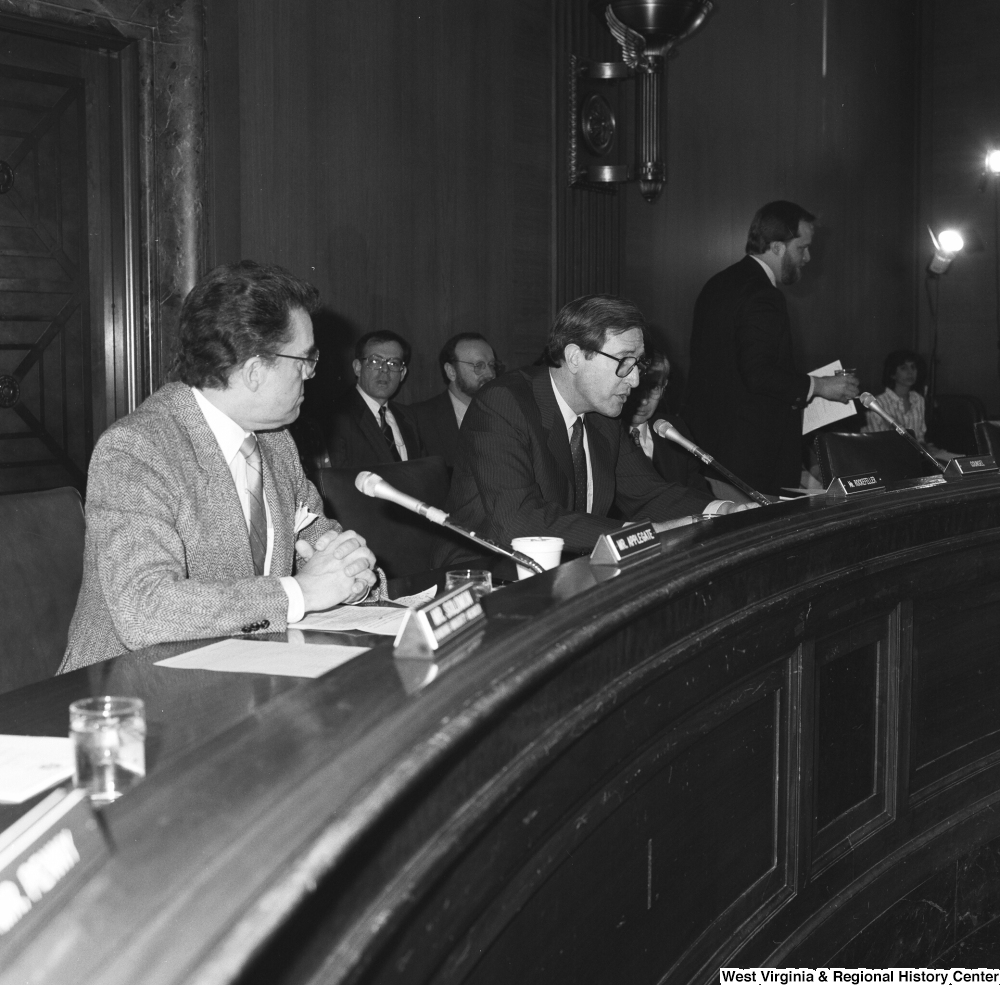 ["Senator John D. (Jay) Rockefeller speaks at a hearing in the Senate."]%