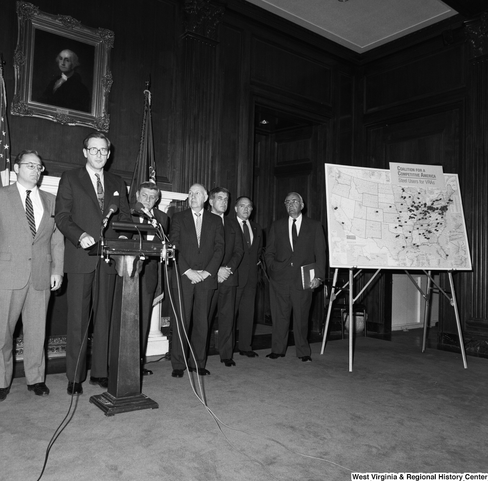 ["Senator John D. (Jay) Rockefeller speaks at an event for the Coalition for a Competitive America."]%