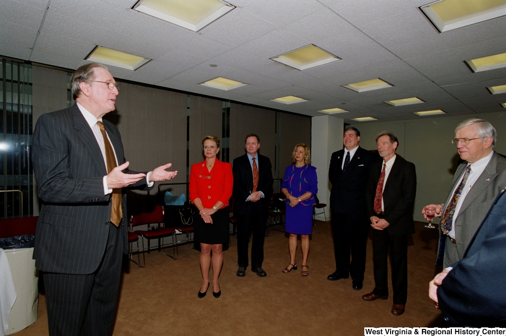 ["Senator John D. (Jay) Rockefeller addresses the group of people attending a recognition ceremony hosted by the Federation of American Women's Clubs Overseas."]%