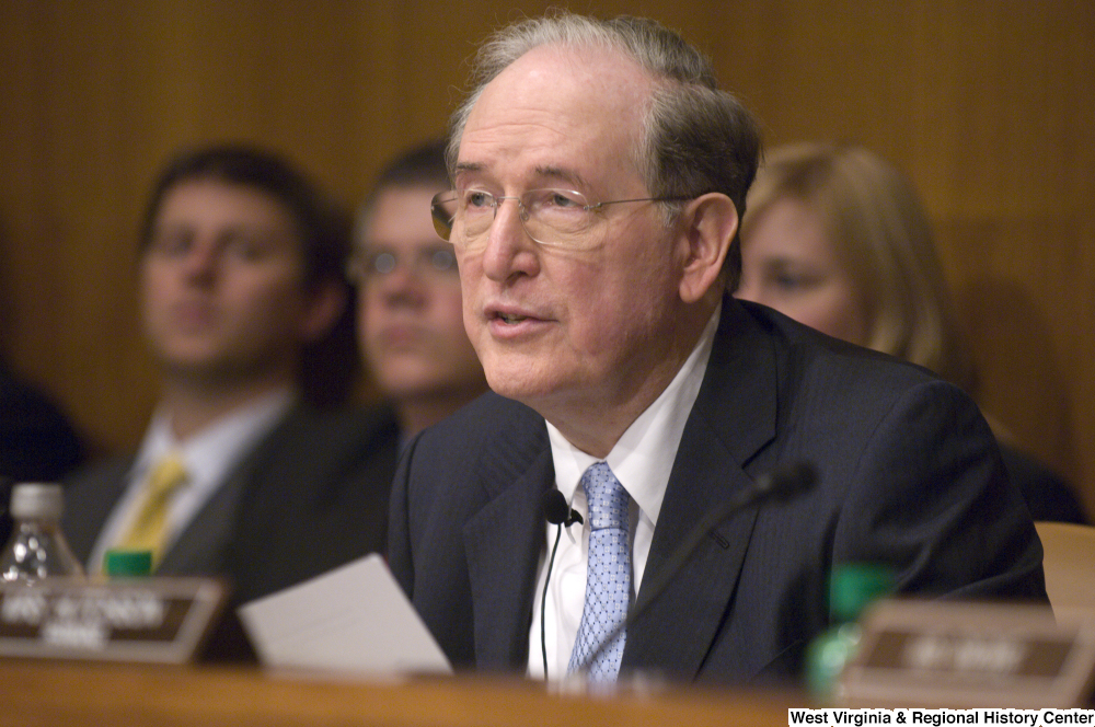 ["Senator John D. (Jay) Rockefeller sits and listens during a Commerce Committee hearing."]%