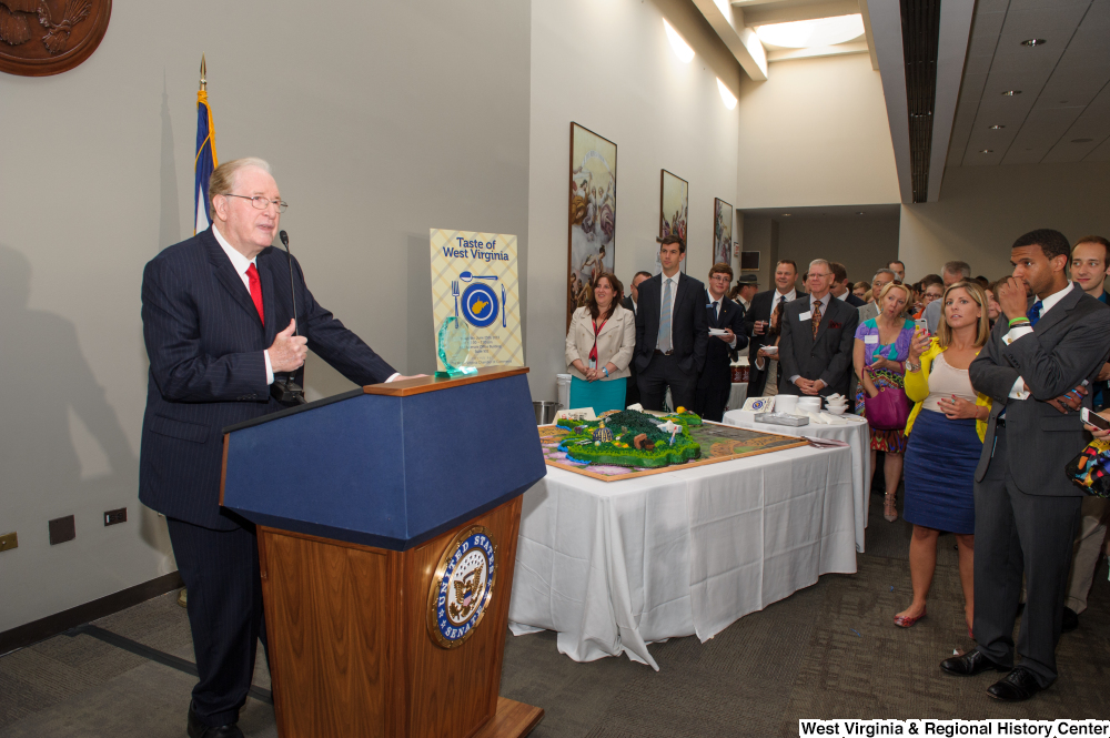 ["Senator John D. (Jay) Rockefeller speaks at the 150th birthday celebration for West Virginia."]%