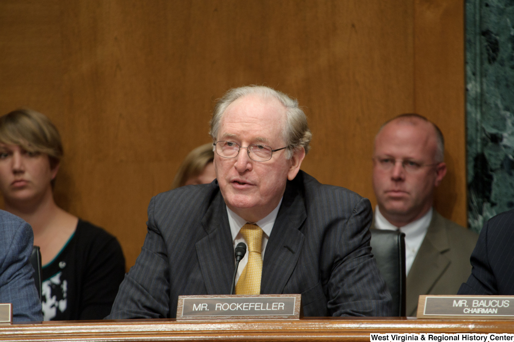 ["Senator John D. (Jay) Rockefeller asks a question during a Finance Committee hearing."]%