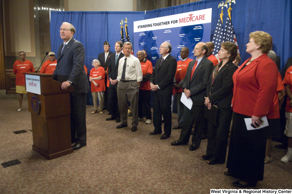 ["Senator John D. (Jay) Rockefeller speaks at a press event for Standing Together for Medicare."]%