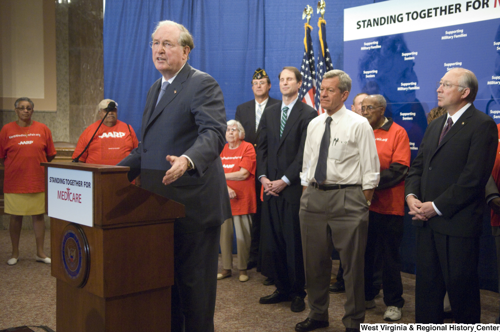 ["Senator John D. (Jay) Rockefeller speaks at a Standing Together for Medicare press conference."]%