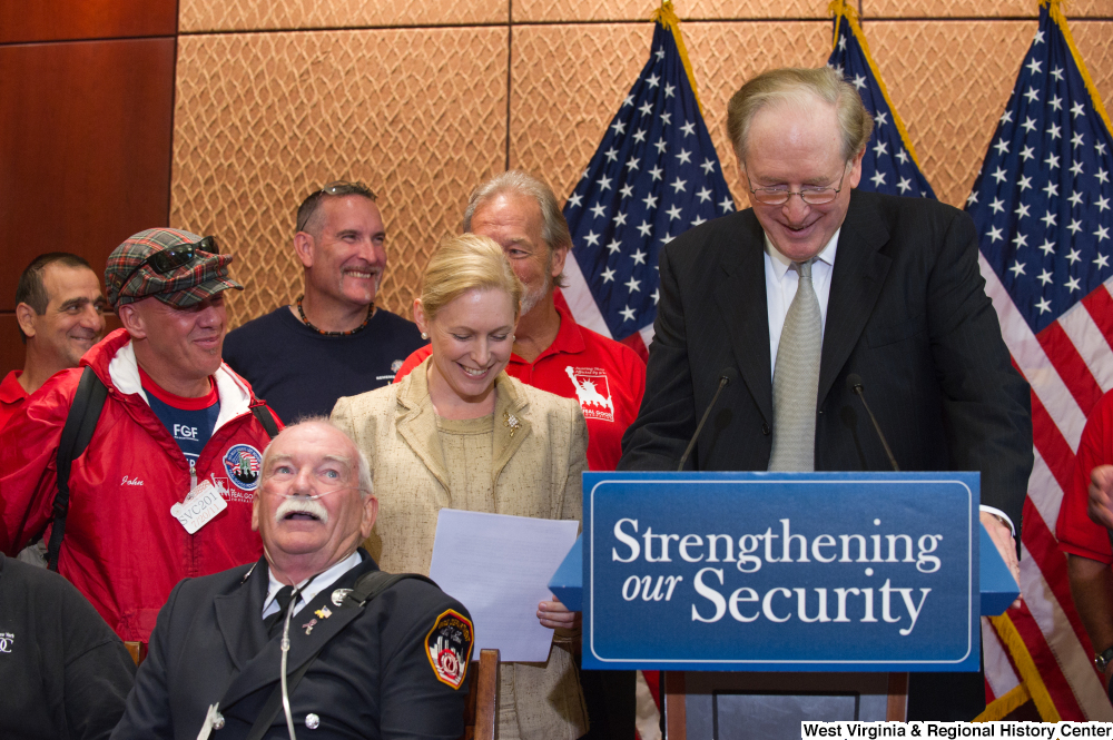 ["Senator John D. (Jay) Rockefeller prepares to speak at a Strengthening our Security event."]%