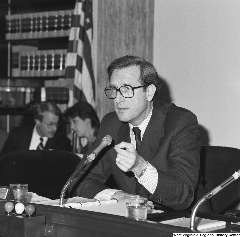 ["Senator John D. (Jay) Rockefeller speaks at a Senate committee hearing."]%