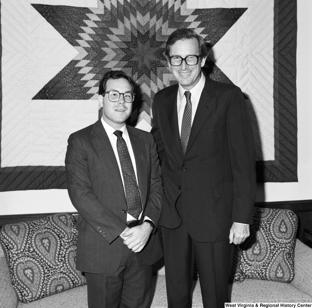["Senator John D. (Jay) Rockefeller stands for a photograph with David Brailer in recognition of him being selected for the Dana Scholars Program at the University of Pennsylvania."]%