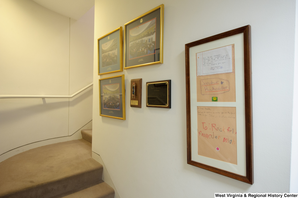 ["Items line the walls in Senator John D. (Jay) Rockefeller's office."]%