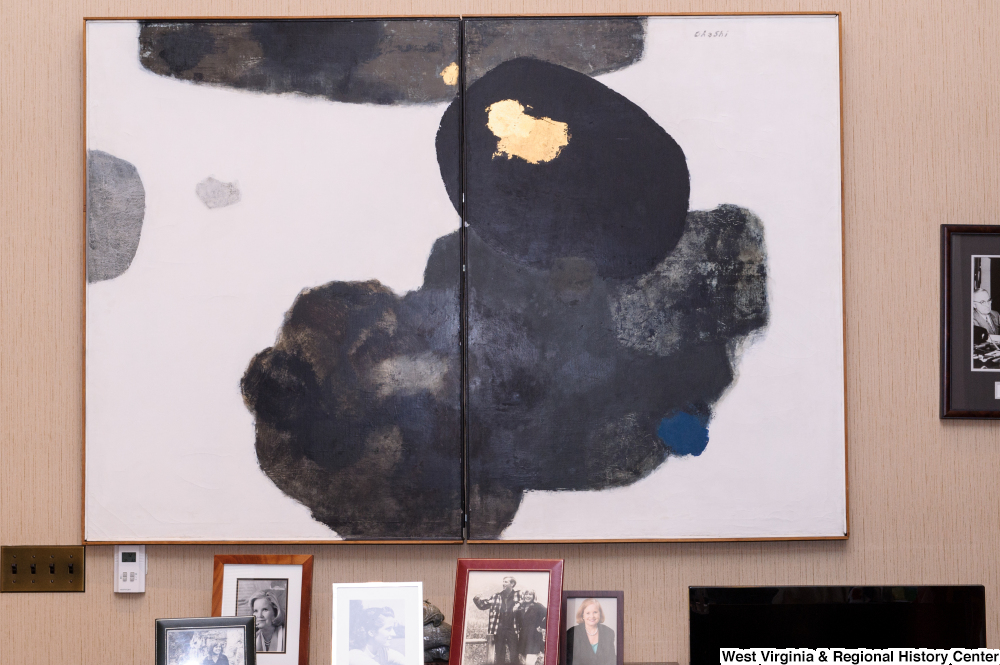 ["Abstract art hangs on the wall in Senator John D. (Jay) Rockefeller's personal office."]%