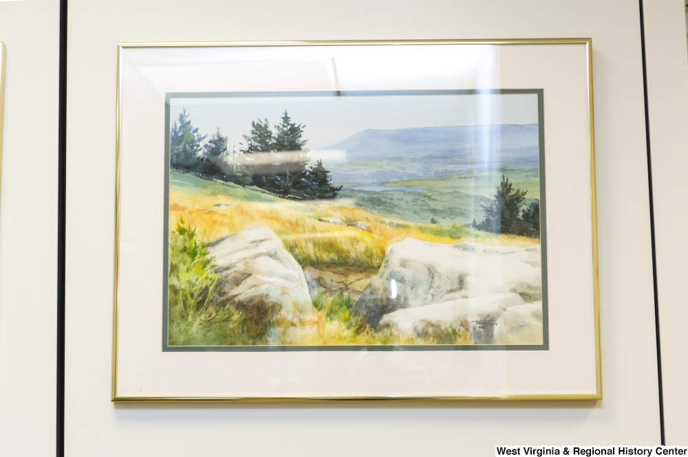 ["A drawing of a meadow hangs in Senator John D. (Jay) Rockefeller's office."]%