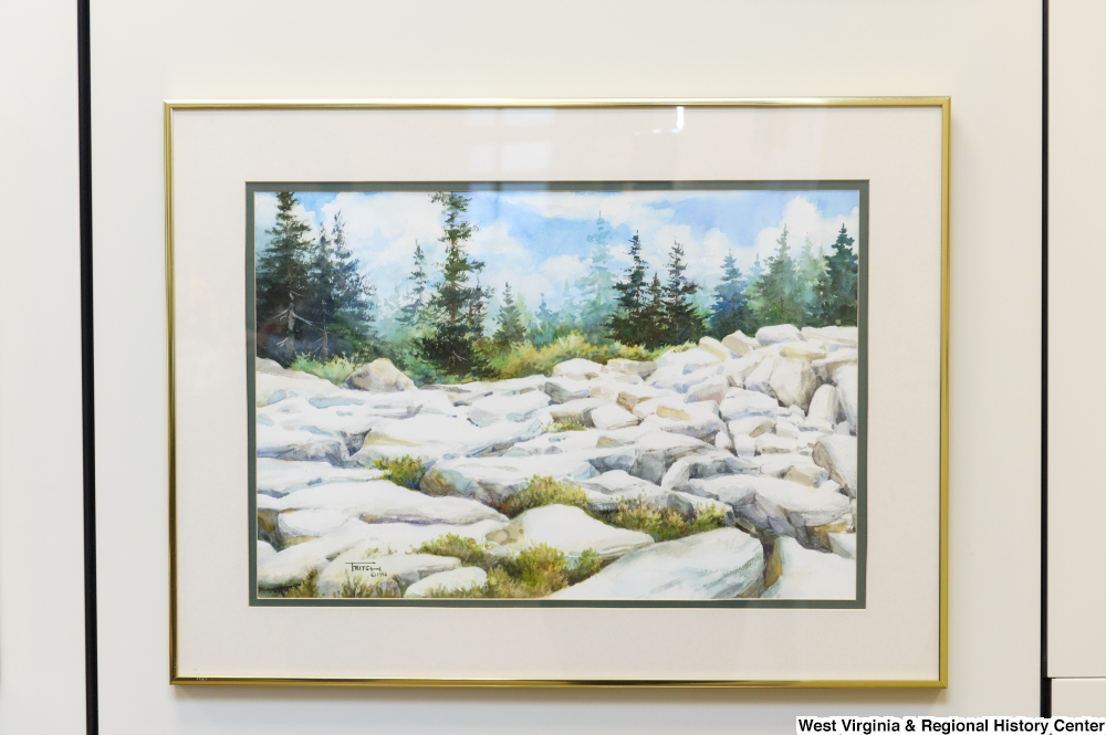 ["A rocky landscape drawing hangs in Senator John D. (Jay) Rockefeller's office."]%