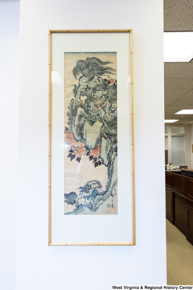 ["A Japanese painting hangs on a wall in Senator John D. (Jay) Rockefeller's office."]%