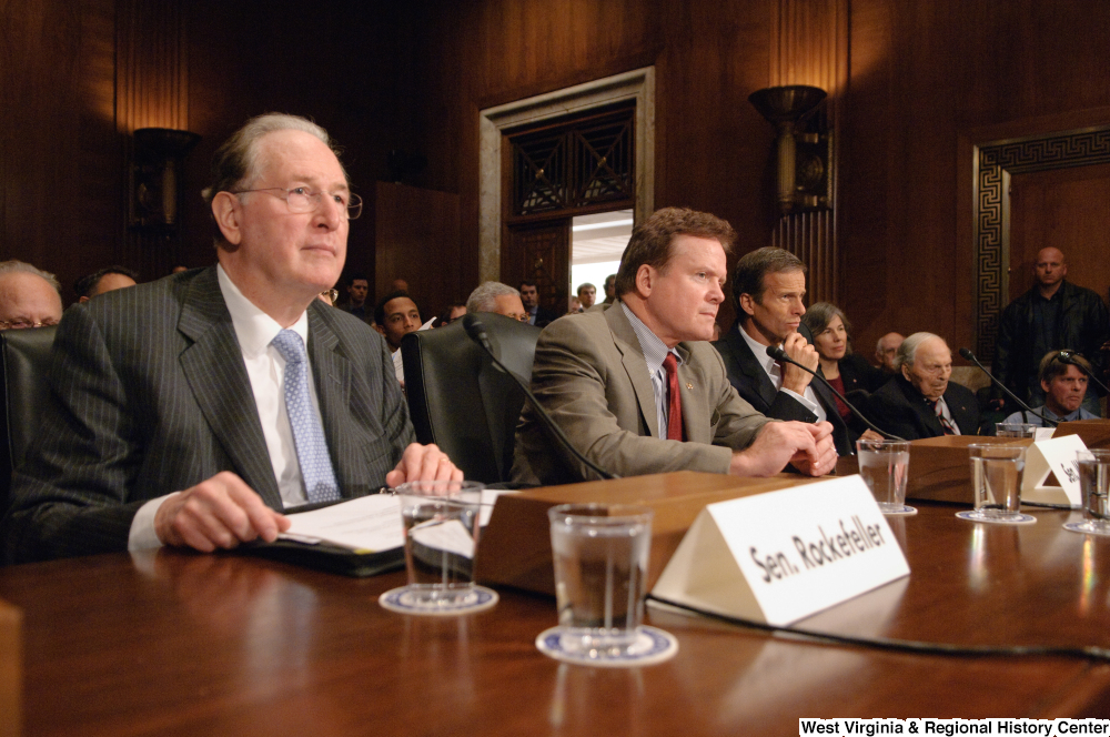["Senator John D. (Jay) Rockefeller listens to testimony at an Energy Committee hearing."]%